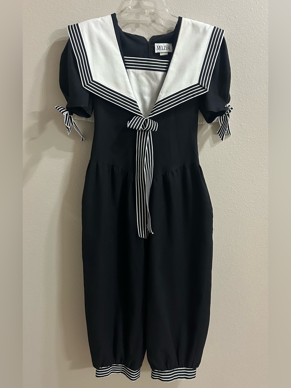 Vintage Melissa Nautical Sailor Jumpsuit Size 4 (Small) Navy Balloon Leg Retro